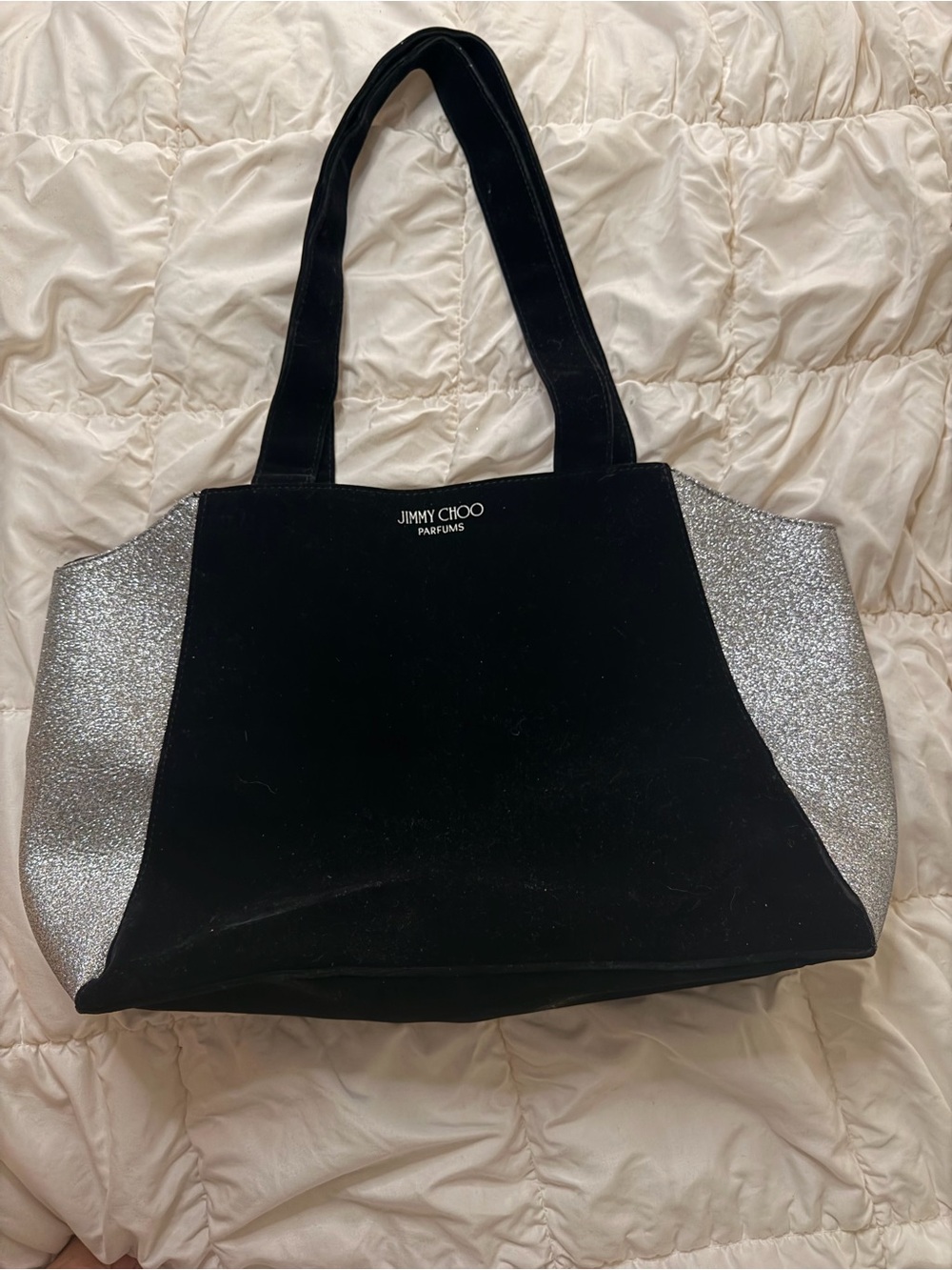 Jimmy Choo Black Tote with Silver Glitter Side Panels